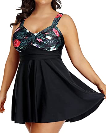 Photo 1 of Aqua Eve Plus Size Two Piece Swimsuits for Women Tankini Bathing Suits Flowy Swim Dress with Shorts - Size 14W