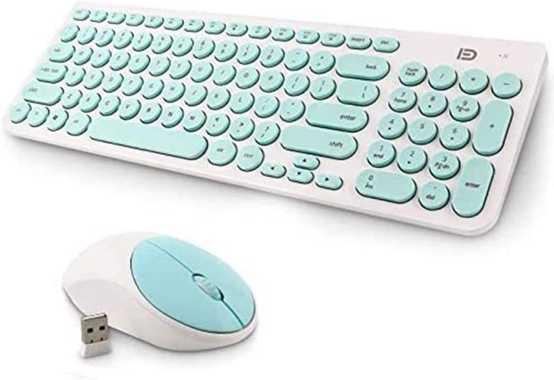 Photo 1 of Wireless Keyboard and Mouse Combo, FD iK6630 2.4GHz Cordless Cute Round Key Set Smart Power-Saving Quiet Slim Combo for Laptop, Computer,TV and Mac (Pink & White)
