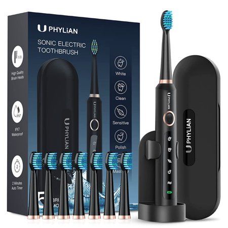 Photo 1 of PHYLIAN Sonic Electric Toothbrush for Adults - Electric Rechargeable Toothbrush with Holder 8 Brush Heads Travel Case Power Toothbrushes 3 Hours Fas