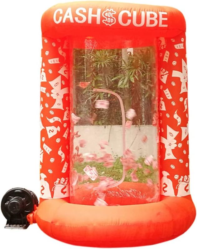 Photo 1 of Inflatable Cash Cube Booth for Advertisment, Inflatable Money Grab Machine for Event (No Blower Included) (Orange)