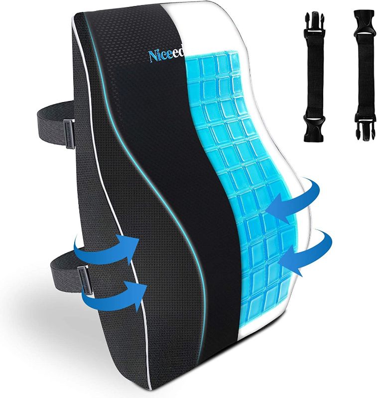 Photo 1 of Cooling Gel Lumbar Support Pillow for Office Chair 3D Updated Memory Foam Car Lumbar Pillow for Back Support Cooling Back Pillow for Chairs Lower Back Pain Relief Back Rest for Wheelchair Gaming Chair