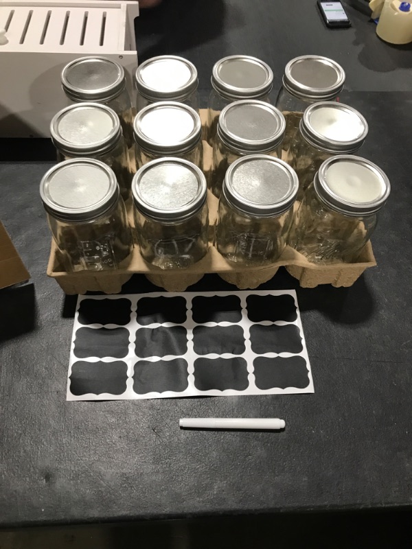 Photo 1 of 12pk of mason jars with labels, and marker.