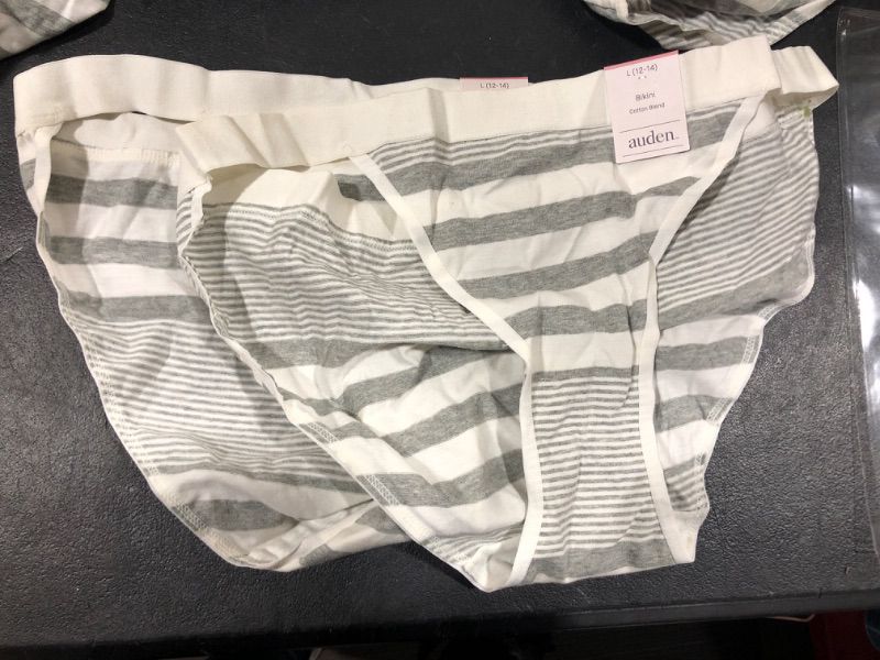 Photo 2 of 2 pairs of Women's Striped High Cut Bikini Underwear - Auden™ Heather Gray size small
