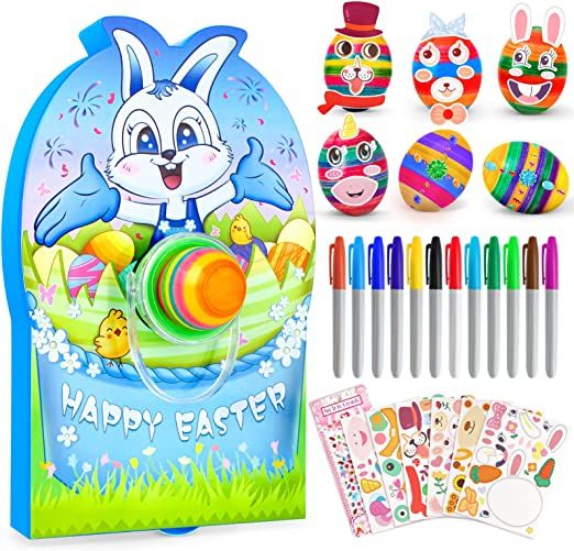 Photo 1 of Dreamon Easter Egg Decorator Kit,Easter Egg Spinner Machine Arts and Crafts Set 12 PCS Colorful Quick Drying Markers & 5 Plastic Eggs
