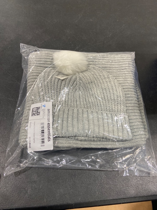 Photo 2 of Amazon Essentials Women's Pom Knit Hat and Scarf Set One Size Light Grey Heather