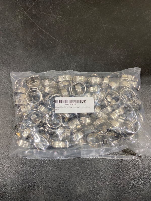 Photo 2 of 100pcs 1/2 Inch PEX Cinch Clamp Rings, 304 Stainless Steel Cinch Crimp Rings Pinch Clamps for PEX Tubing Pipe Fitting Connections