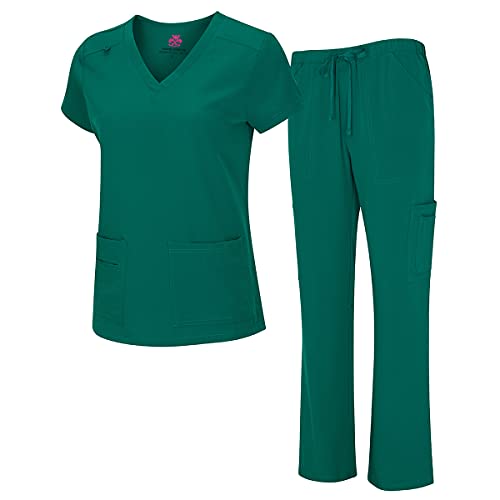 Photo 1 of "NEW" Natural Uniforms Women's Cool Stretch V-Neck Top and Cargo Pant Set (True Hunter Green, Large)
