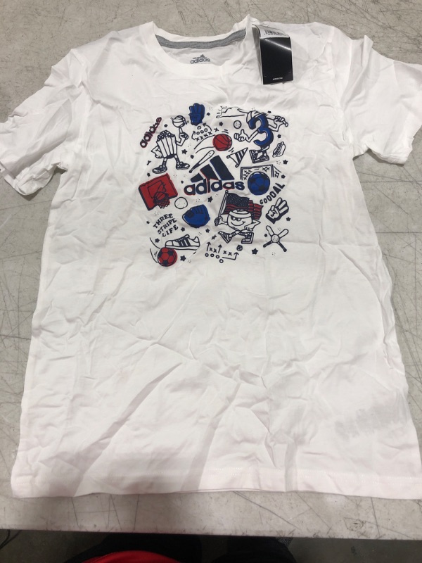 Photo 2 of Adidas Boys' Americana Doodle T-Shirt in White/White Size Medium 100% Cotton/Jersey SIZE M