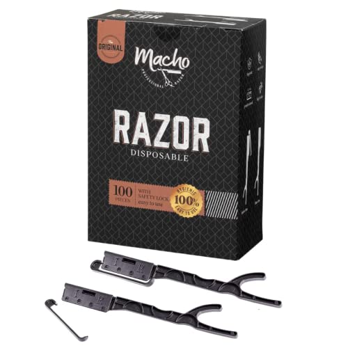 Photo 1 of 100 Disposable Razors Men, Professional Barber Straight Edge Razor with Straight Razor Blades and Safety Lock, Macho by Better Barber

