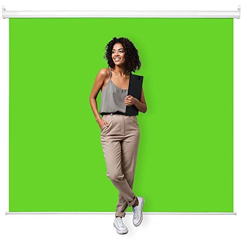 Photo 1 of KHOMO GEAR Green Screen 84 X 84 Inch - Extra Large Pull Down Projector Green Screen Backdrop - Durable Height-Adjustable - Multiple Hanging Options -
