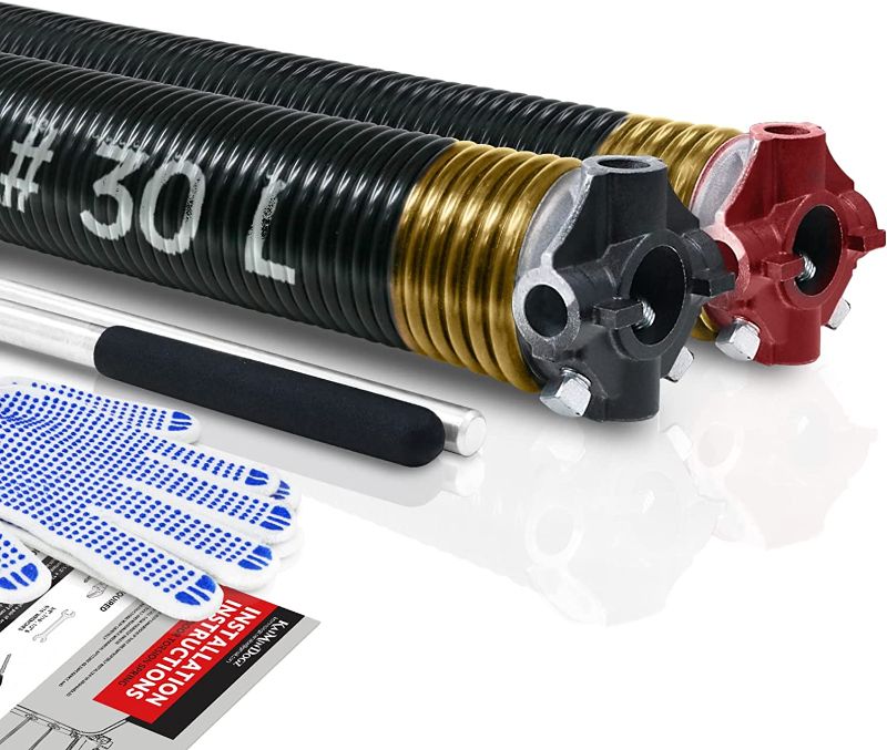 Photo 1 of Pair of 2" Garage Door Torsion Springs Set with Non-Slip Winding Bars & Gloves, High Quality Precision Electrophoresis Black Coated, for Replacement & Installation, MIN 16,000 Cycles (0.250x2''x30'') 