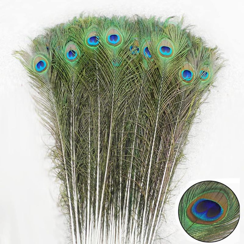 Photo 1 of 50pcs 30-35 inch Peacock Feathers Decoration Crafts Bulk Multicolored Natural Peacock Feathers for DIY Craft, Easter Decoration Flower Arrangement and Home Decoration 