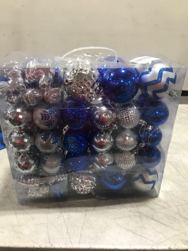 Photo 2 of 116Pcs Assorted Christmas Ornaments Set, Christmas Ornaments Balls, Shatterproof Christmas Balls Hanging for Christmas Tree with Portable Gift Box Packaging (Silver & Blue) 