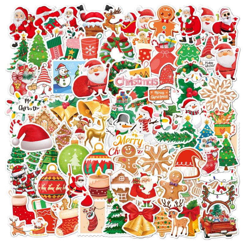 Photo 1 of 2 PACK Taeekiy 200Pcs Christmas Stickers, Christmas Decorations Vinyl Waterproof Santa Claus Stickers for Laptop Water Bottles Envelopes Gifts Tags Crafts Snowboard, Holiday Stickers