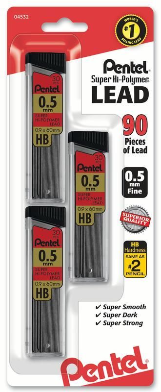 Photo 1 of Pentel Super Hi-polymer Lead Refills, 0.5 Mm, Hb, Black, 30/tube, 3 Tubes/pack ( PENC25BPHB3K6 )
