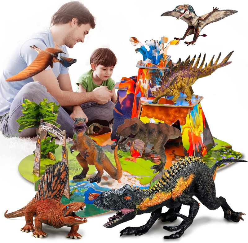 Photo 1 of CPSTOYWORLD Realistic Dinosaur Toys for Kids, Large Dinosaur Figure Sets Including Movable T-Rex, Triceratops, Indoraptor and 3D Volcano Puzzles, Dinos Toys Gifts for Boys Girls Ages 3 Years & Up 