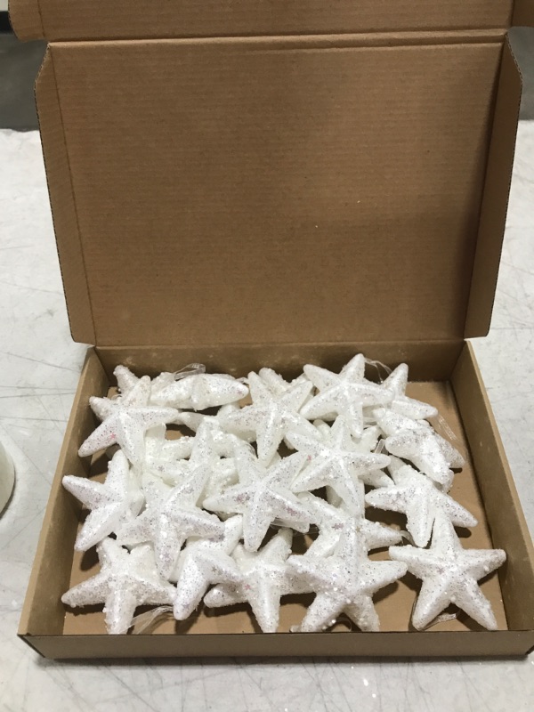 Photo 2 of 24 Pcs Large Star Christmas Tree Ornaments Glitter White Star Christmas Decorations Xmas Hanging Five Pointed Star Pendant Ornaments for Christmas Party Decor