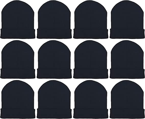Photo 1 of 12 Pack Winter Beanie Hats for Men Women, Warm Cozy Knitted Cuffed Skull Cap, Wholesale
