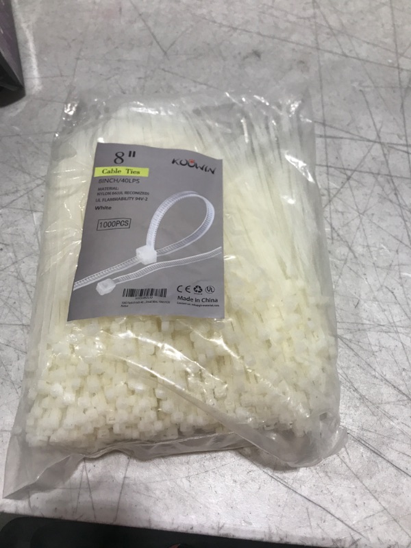 Photo 2 of 1000 Pack 8 Inch Bulk KOOWIN Nylon Plastic Cable Zip Ties Medium Wire Wraps White