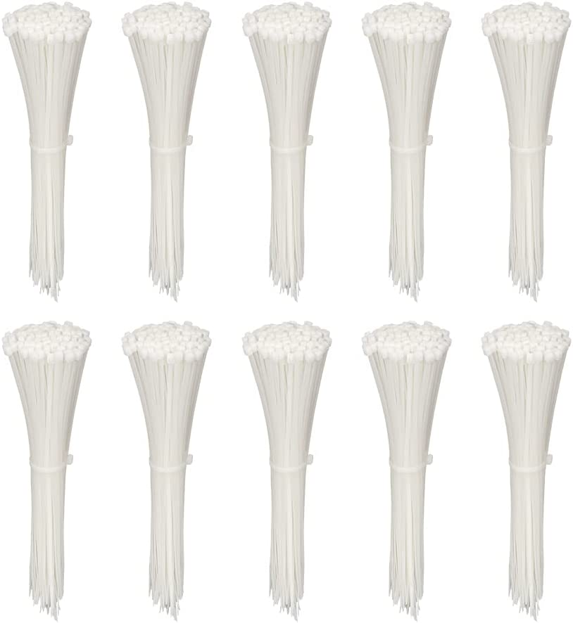 Photo 1 of 1000 Pack 8 Inch Bulk KOOWIN Nylon Plastic Cable Zip Ties Medium Wire Wraps White