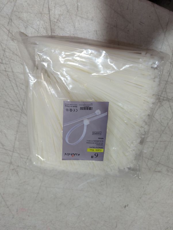 Photo 2 of 1000 Pack 6 Inch Bulk KOOWIN Nylon Plastic Cable Zip Ties Small Wire Wraps White 6 inch 18 lb (1000 pcs) White