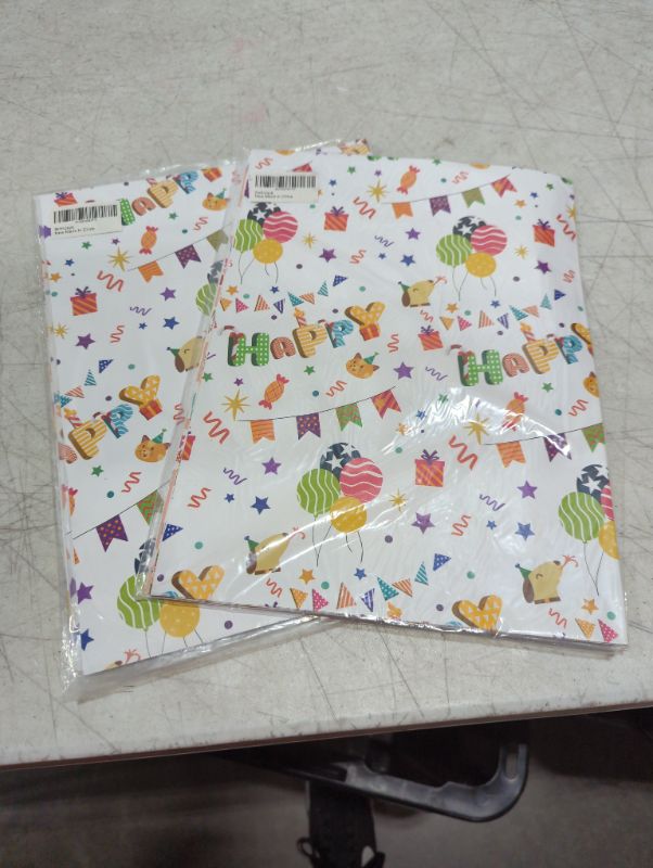 Photo 2 of 2PK Aimyoo Happy Birthday Wrapping Paper, 3 Folded Gift Wrap Sheets for Kids Boys Girls 19.7inch X 27.2inch Per Sheet - Happy Birthday & Cake Design Happy Birthday & Cake Design 1 Count (Pack of 6)