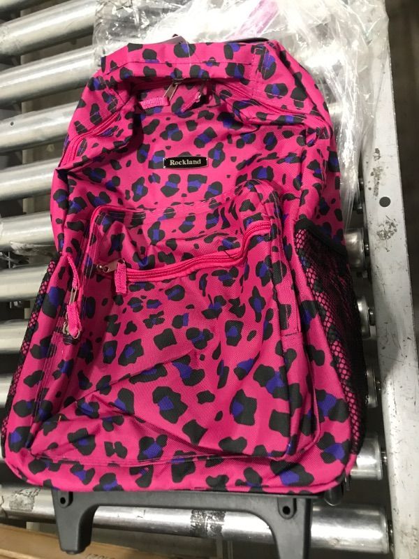 Photo 2 of Rockland Double Handle Rolling Backpack, Magenta Leopard, 17"x13"x10" 17"x13"x10" Magenta Leopard