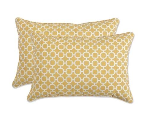 Photo 1 of  16.5" x 24.5" Outdoor Lumbar Throw Pillows Yellow/White Geometric - Pillow Perfect SET OF 4 