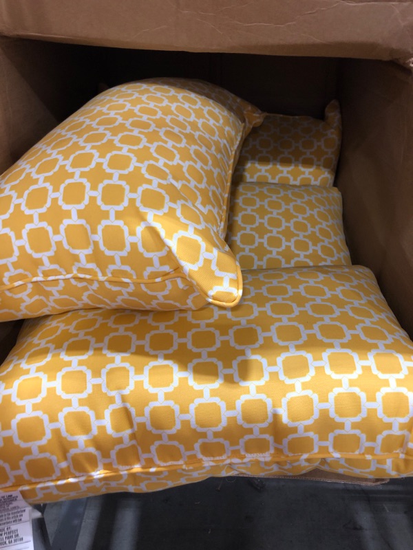 Photo 2 of  16.5" x 24.5" Outdoor Lumbar Throw Pillows Yellow/White Geometric - Pillow Perfect SET OF 4 