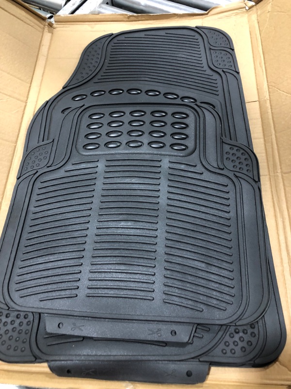 Photo 2 of BDK All Weather Rubber Floor Mats for Car SUV & Truck - 4 Pieces Set (Front & Rear), Trimmable, Heavy Duty Protection Black