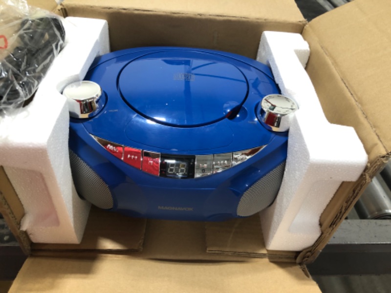 Photo 1 of Magnavox MD6949-BL Portable Top Loading CD Boombox with AM/FM Stereo Radio and Bluetooth Wireless Technology in Blue | CD-R/CD-RW Compatible | LED Display |