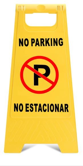 Photo 1 of ANZEKE Two-Sided Fold-Out No Parking Signs, Yellow Portable Outdoor Folding Floor Sign, Bilingual Self Standing & Easy to Read Plastic Board for Restaurants and Businesses