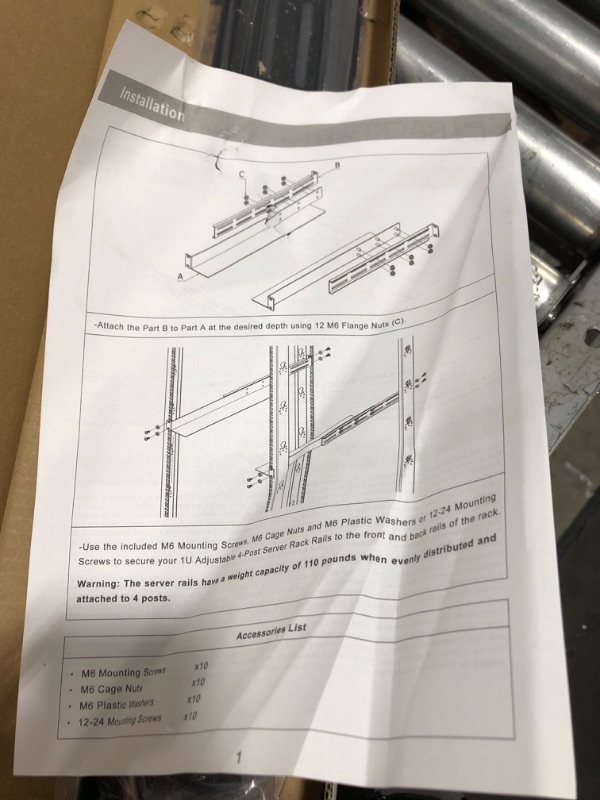 Photo 3 of RackPath 1U 4-Post Server Rack Rail, 20.2-32 Inch Adjustable Depth - 110lbs Capacity