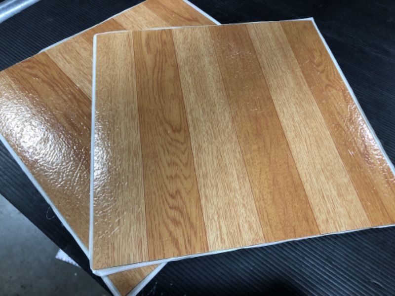 Photo 2 of  Self Adhesive Vinyl Floor Tiles for small space, 2 Tiles - 12" x 12", Light Oak Plank-Look  - Peel & Stick, DIY Flooring for Kitchen, Dining Room, Bedrooms, Basements & Bathrooms by Achim Home Decor Light Oak 
