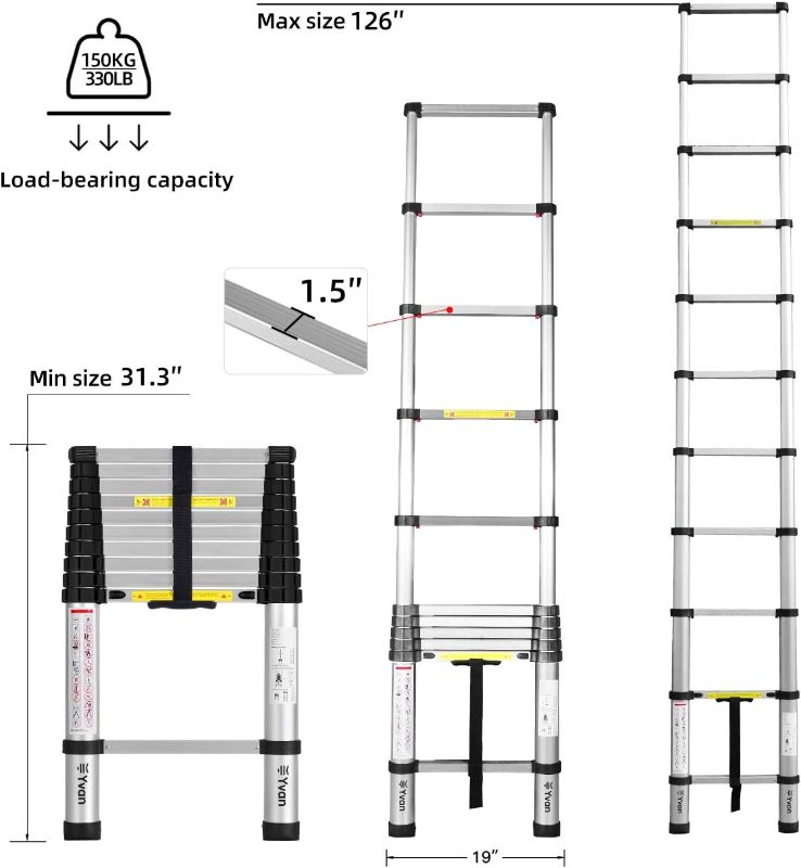 Photo 2 of Yvan Telescoping Ladder, 10.5 FT One Button Retraction Aluminum Telescopic Extension Extendable Ladder,Slow Down Design Multi-Purpose Compact Ladder for Household Daily or Hobbies,250 Lb Capacity… 10.5 Feet