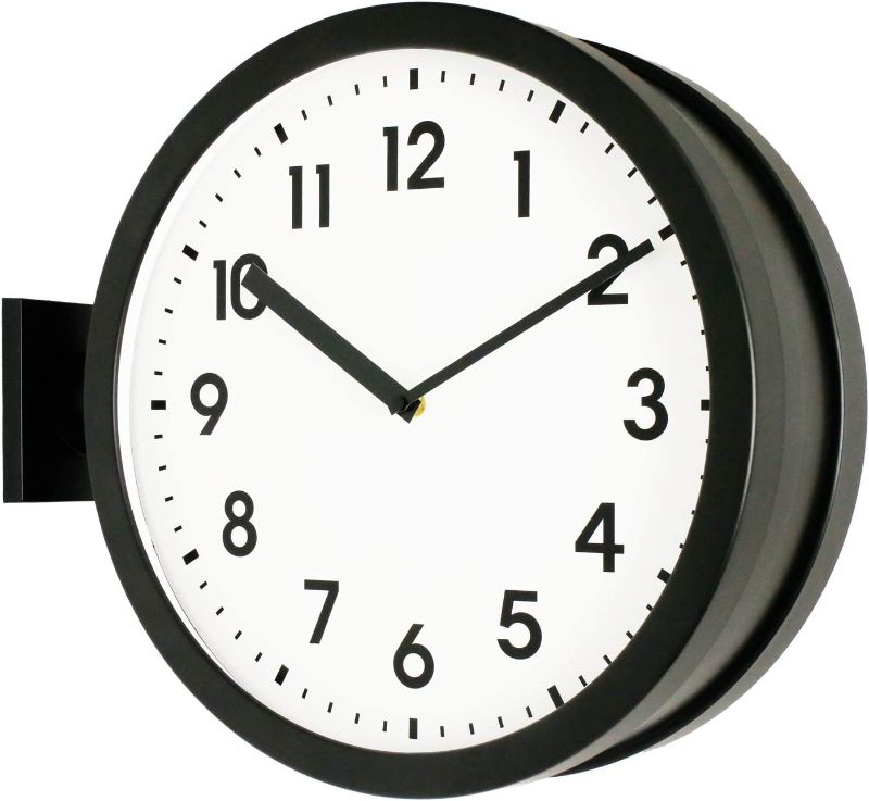 Photo 1 of 15inch Double Sided Wall Clock. Minimalist Designed Classic Station Clock Made of Aluminum, Quiet, Two Faces, Battery Operated, Easy Read, Suit for Living Room, Office, Home Decor & Gift.