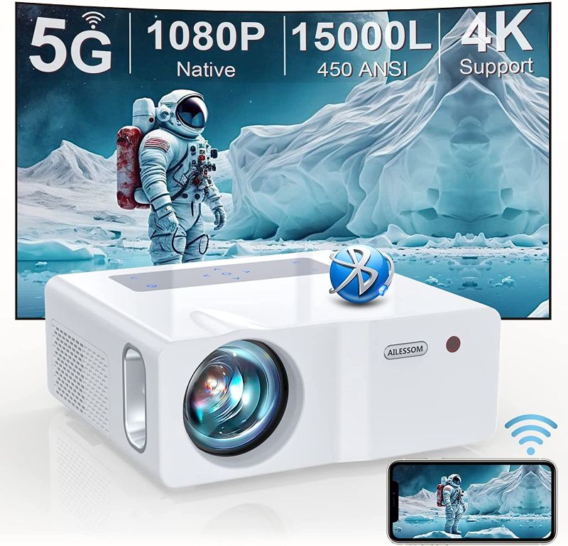 Photo 1 of HD 1080P 5G WiFi Bluetooth Projector, 450" Display, AILESSOM 15000LM 4K Support Projector for Outdoor Movies, Full Sealed Optical Movie Projector Compatible with TV Stick/iOS/Android/PS5
