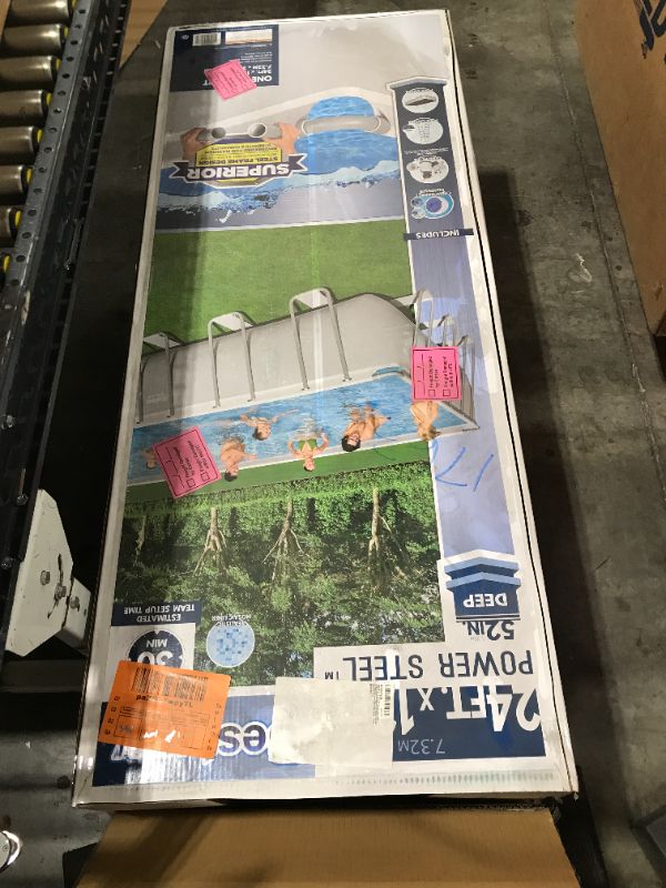 Photo 3 of Bestway Power Steel 24' x 12' x 52" Rectangular Metal Frame Above Ground Swimming Pool Set with 1500 GPH Sand Filter Pump, Ladder, and Pool  Cover--- box 1 of 2 --- (parts only)