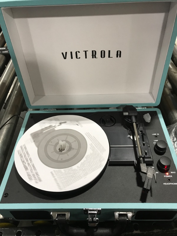 Photo 2 of Victrola Vintage 3-Speed Bluetooth Portable Suitcase Record Player with Built-in Speakers | Upgraded Turntable Audio Sound| Includes Extra Stylus | Turquoise, Model Number: VSC-550BT
