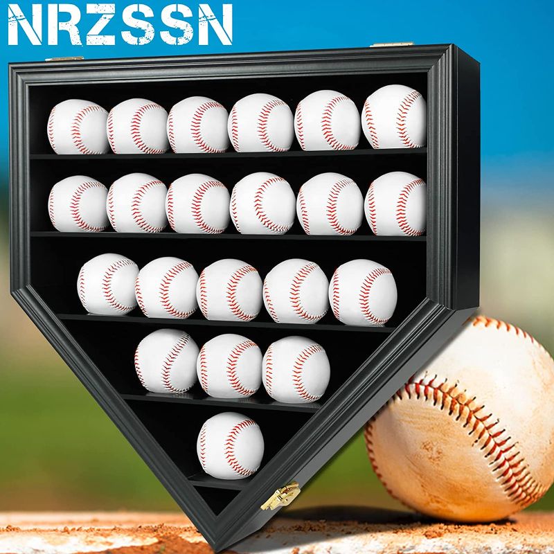 Photo 1 of 21 Baseball Display Case Wall Mount Clear View Anti Fade? with Lockable UV Protection Acrylic Door, Wood Display Show Rack Cabinet Shadow Box for Collectible Balls(Black)