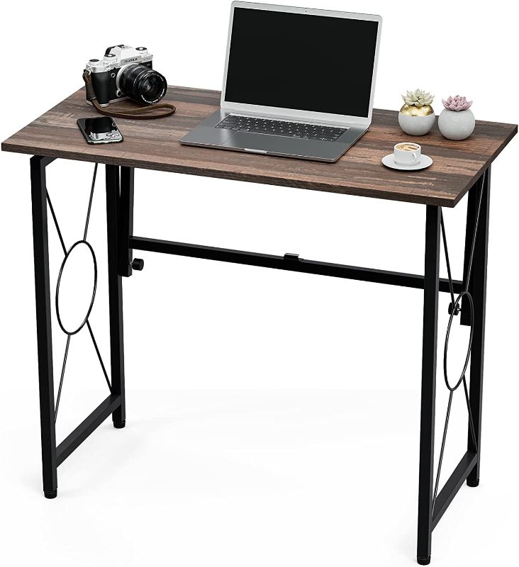 Photo 2 of RISWER Small Computer Desk Folding Desk Home Office Table Study 31.5 inch Desk Metal Frame Modern Simple Laptop Table No Assembly Industrial Style