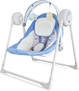 Photo 1 of Electric Portable Baby Swing, Baby Swing for Infants to Toddler with Intelligent Music Vibration Box, Baby Electric Swing for 6-25 lb, 0-12 Months, Folds for Easy Travel, Blue