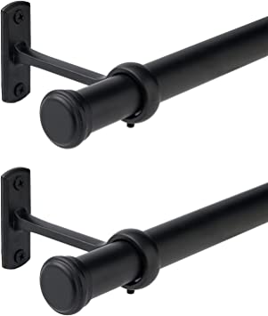 Photo 1 of 2 Pack 1 Inch Curtain Rods for Windows 60 to 120 Black Curtain rod with Caps Outdoor Curtain Rods Room Divider Curtain Rod 