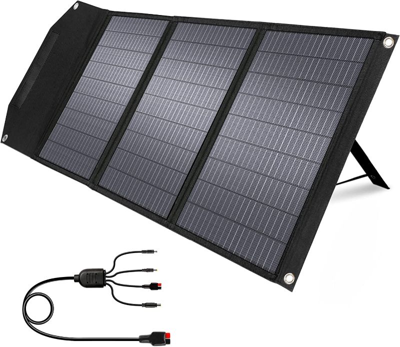 Photo 1 of Rockpals Upgraded 60W Foldable Solar Panel with Kickstand, Parallel Supported, ETFE Technology, USB-C, Portable Solar Panel Compatible with Jackery/Flashfish/Other Power Stations
