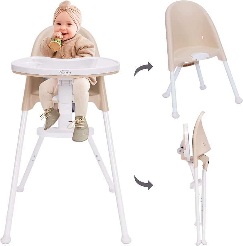 Photo 1 of High Chair Folding,One Click fold,Save Space, Detachable Double Tray, Infant Chair, Car Traveling, 3 in 1 Convertible, 3-Point Harness, Adjustable Footrest, Non-Slip Feet, Adjustable Legs, Cream Color
