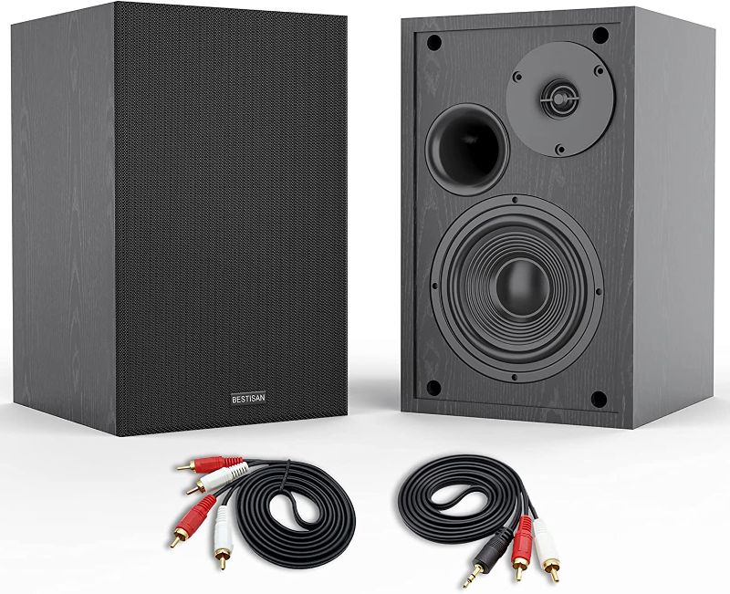 Photo 1 of BESTISAN 4 Inch Powered Bookshelf Speakers with Deep Bass, Bluetooth 5.0 Studio Monitor Speakers, 2.0 Neared Field Audio Speakers with 2 RCA Line Input, Set of 2 Black-New Model 