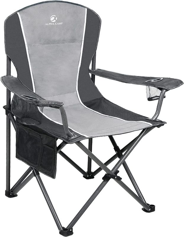 Photo 1 of ALPHA CAMP Oversized Camping Folding Chair Heavy Duty Steel Frame Support 350 LBS Collapsible Padded Arm Chair with Cup Holder Quad Lumbar Back Chair Portable for Outdoor/Indoor
