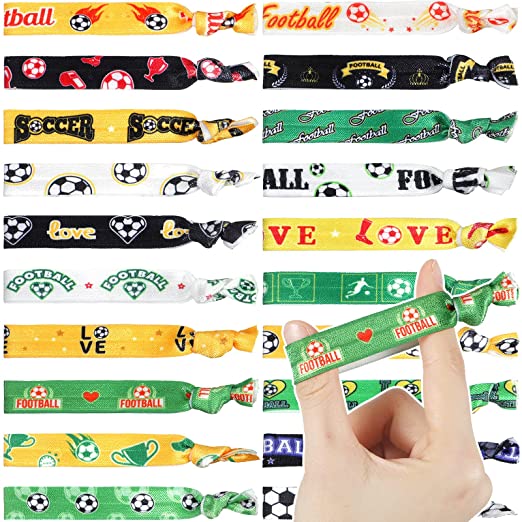 Photo 1 of 200 Pcs Soccer Hair Ties Soccer Hair Accessories No Crease Soccer Ribbon Cute Soccer Hair Elastics No Metal Rubber Band Soccer Ponytail Holder Football Hair Bands for Girl Women Teens, 20 Styles
