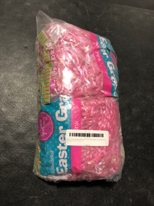 Photo 2 of 3 Pack of Pink Reusable Shredded Plastic Easter Basket Grass Bags Bundle 255g Total Party Accessory Lot