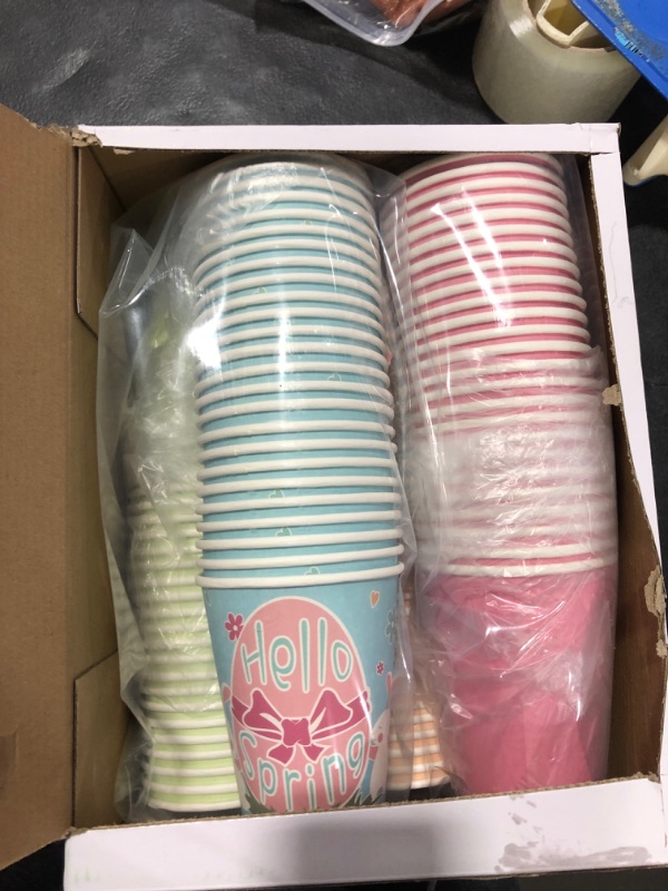 Photo 2 of 100 Pack Easter Disposable Paper Coffee Cups Bulk Paper Cups 12 oz Coffee Paper Cups Hot Cold Beverage Drinking Cups with Bunny Chicken Easter Egg Basket Pattern for Easter Spring DIY Crafts Supplies